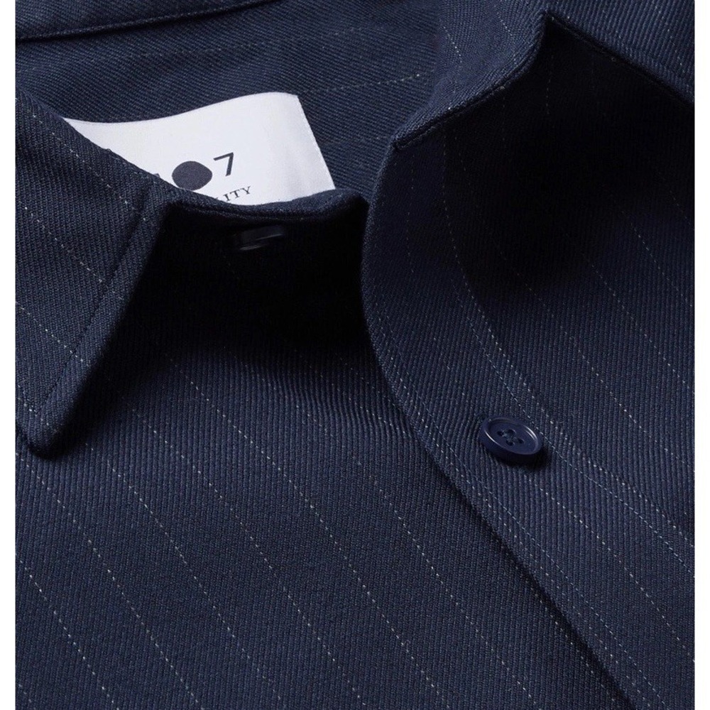 NN07 Shirt Mens Medium " Arthur" Pinstripe Twill Overshirt Navy Blue Relaxed New